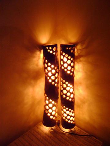 Two Bamboo Groove lamps in a corner